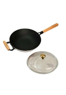 CUMIN CO. Enamel Cast Iron Wok | 1.5 L | 1.6 Qt | 26 cm | 10.2 Inch | Induction Compatible | Heavy Bottom | Non-Toxic | Non-Stick
