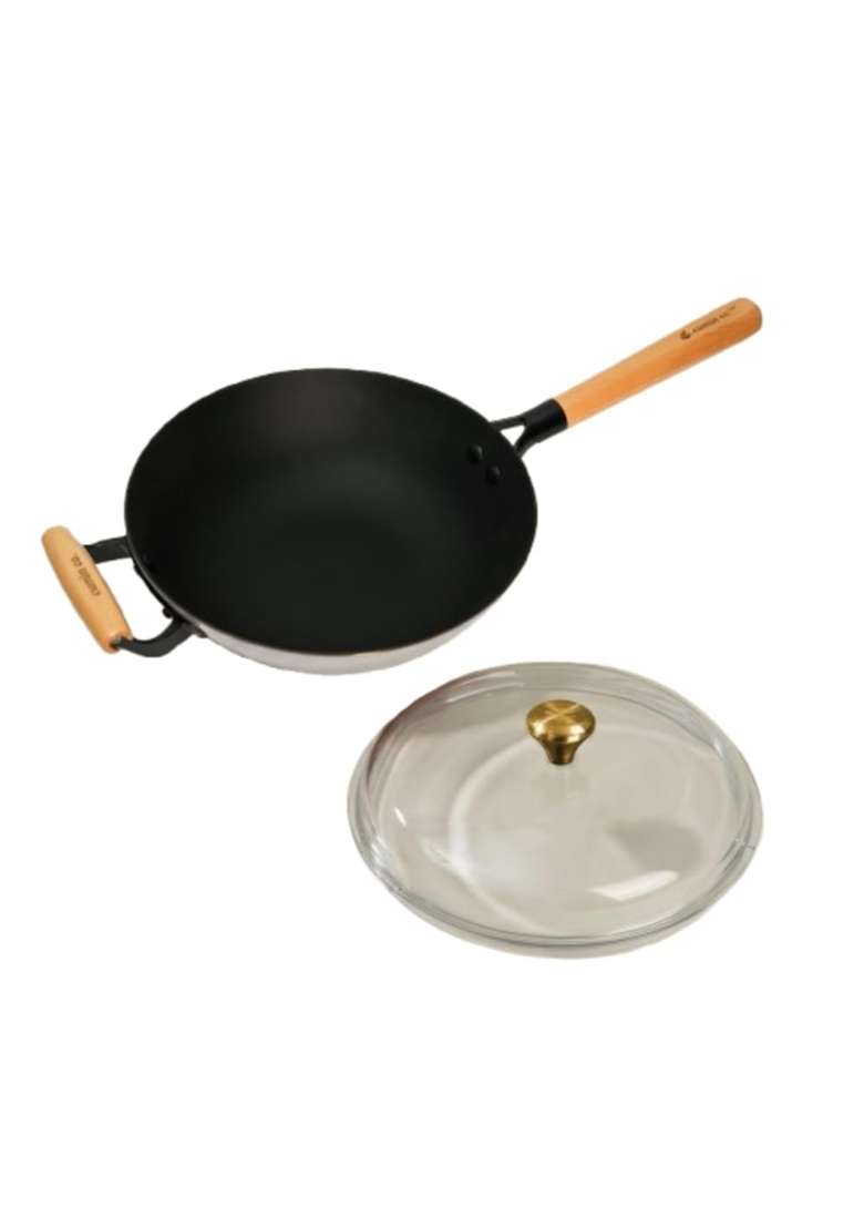 CUMIN CO. Enamel Cast Iron Wok | 1.5 L | 1.6 Qt | 26 cm | 10.2 Inch | Induction Compatible | Heavy Bottom | Non-Toxic | Non-Stick - Indya