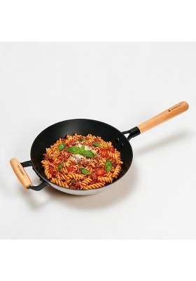 CUMIN CO. Enamel Cast Iron Wok | 1.5 L | 1.6 Qt | 26 cm | 10.2 Inch | Induction Compatible | Heavy Bottom | Non-Toxic | Non-Stick