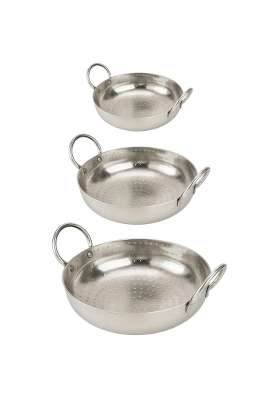 BARTN Combo of 3 Stainless Steel Heavy Gauge Kadhai Wok 's | 1 L | 1.1 Qt | Pack of 3 | Hammered Finish