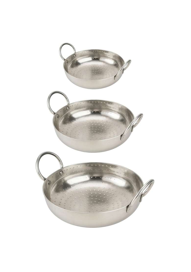 BARTN Combo of 3 Stainless Steel Heavy Gauge Kadhai Wok 