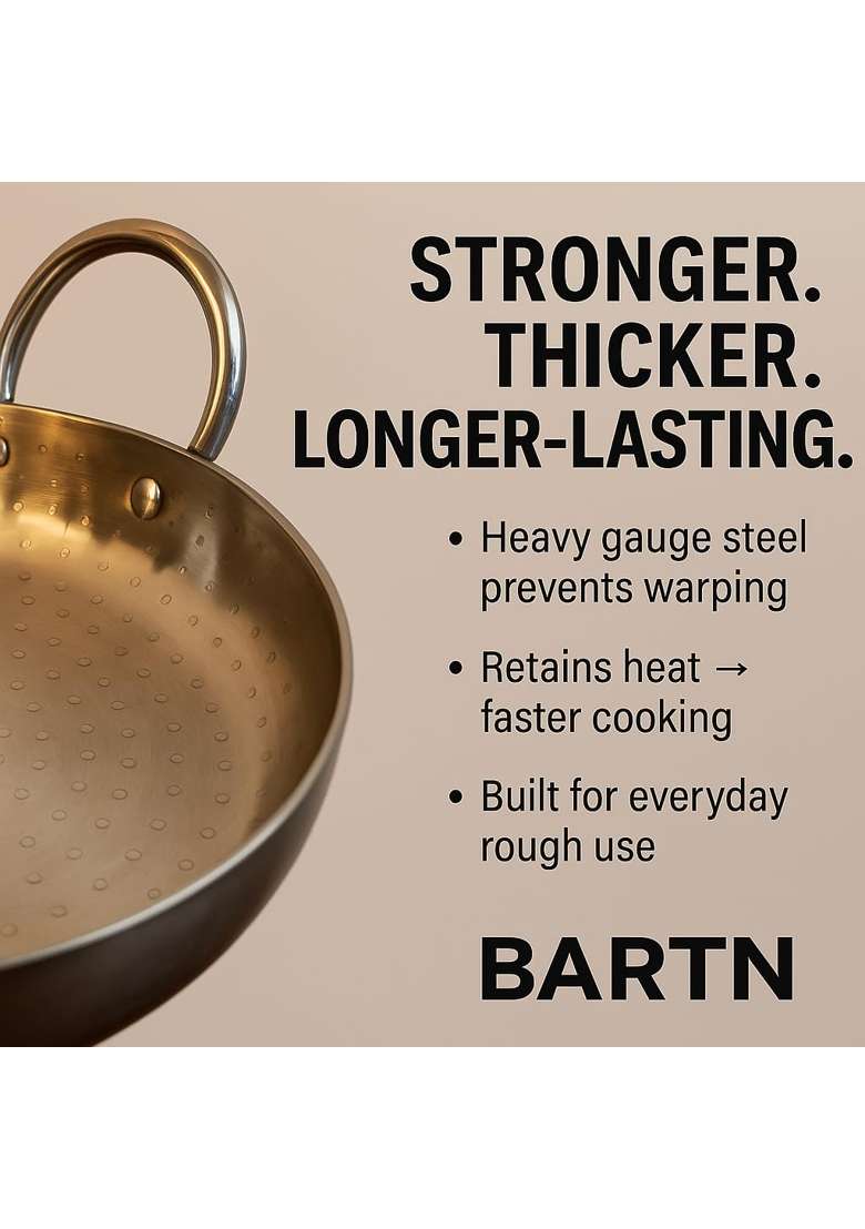 BARTN Combo of 3 Stainless Steel Heavy Gauge Kadhai Wok 