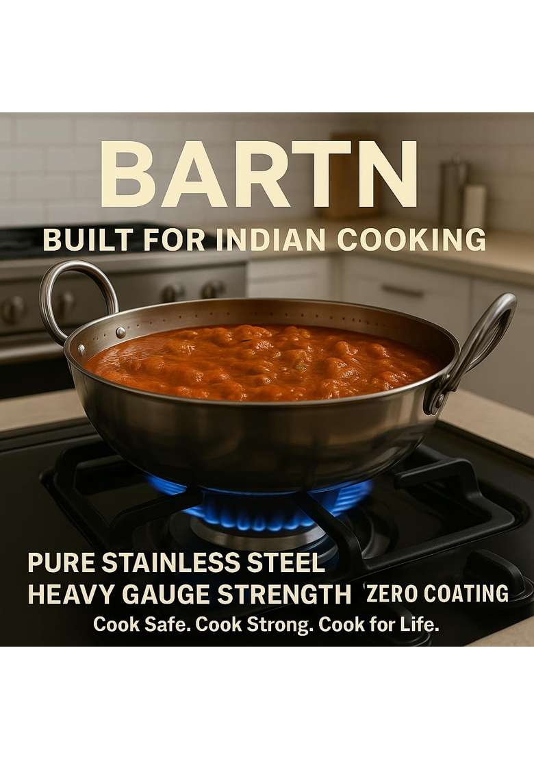 BARTN Combo of 3 Stainless Steel Heavy Gauge Kadhai Wok 