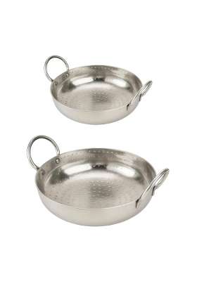 BARTN Combo of 2 Stainless Steel Heavy Gauge Kadhai Wok 's | 1 L | 1.1 Qt | Pack of 2 | Hammered Finish