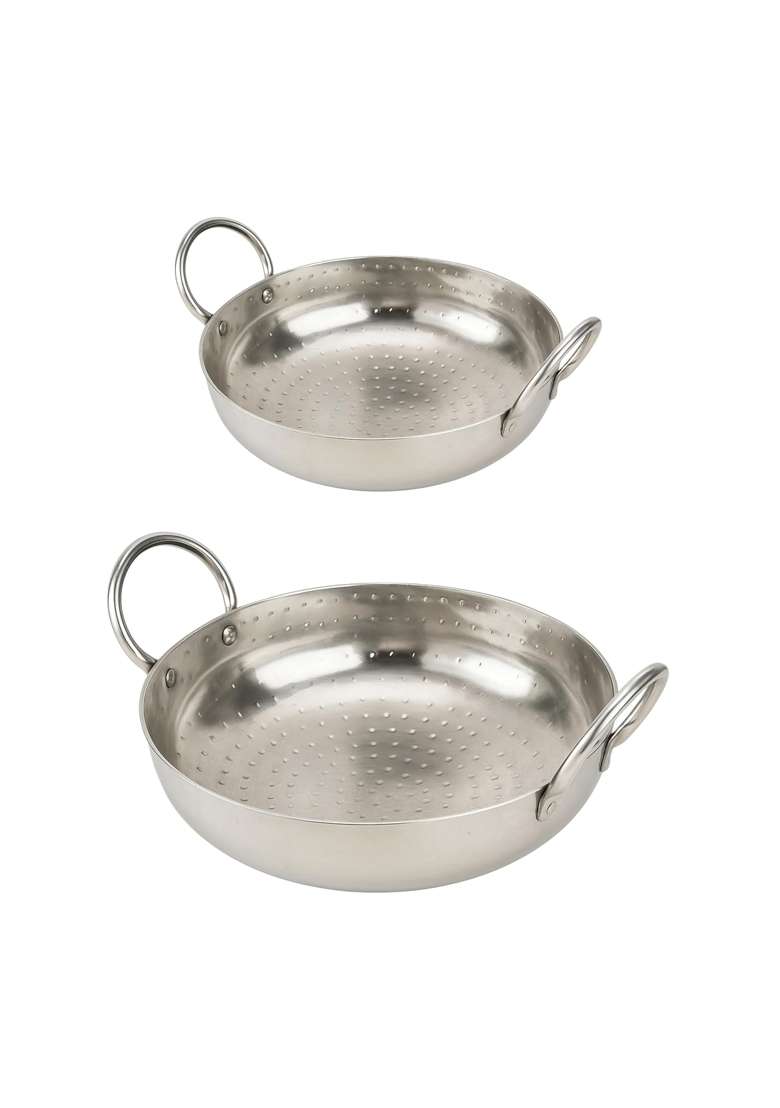 BARTN Combo of 2 Stainless Steel Heavy Gauge Kadhai Wok 