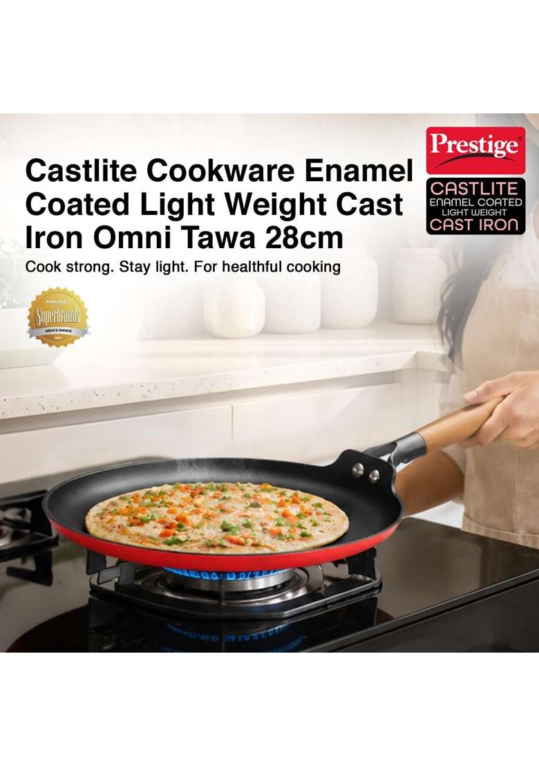Prestige Castlite Enamel Coated Lightweight Cast Iron Omni Tawa Flat Griddle | 28 cm | 11 Inch | Induction Compatible | Rust Resistant - Indya