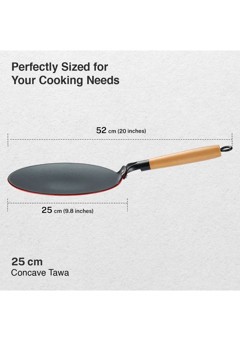 Prestige Castlite Enamel Coated Lightweight Cast Iron Concave Tawa Flat Griddle | 25 cm | 9.8 Inch | Induction Compatible | Rust Resistant - Indya