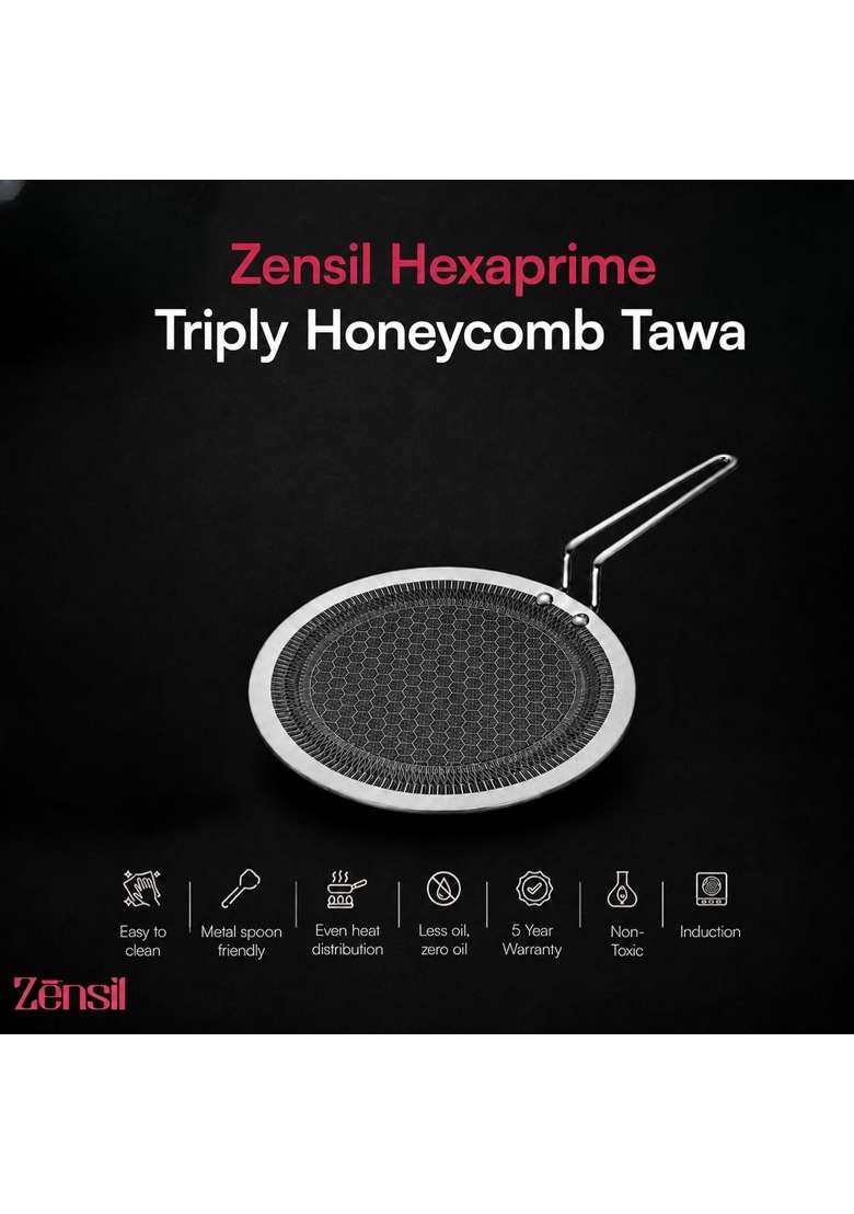 ZENSIL Hexaprime Hybrid Triply Stainless Steel Roti Tawa Flat Griddle | 25 cm | 9.8 Inch | Induction Compatible | Heavy Bottom | PFOA Free | Non-Stick - Indya