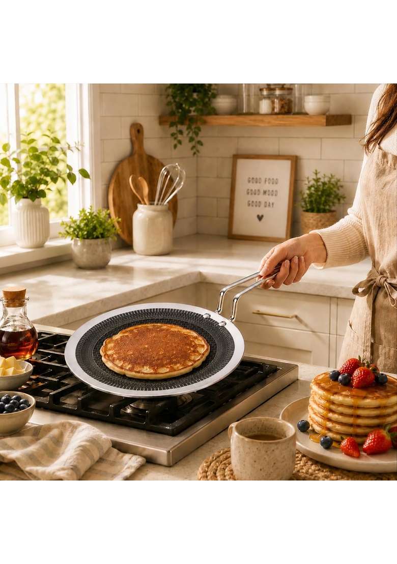 ZENSIL Hexaprime Hybrid Triply Stainless Steel Roti Tawa Flat Griddle | 25 cm | 9.8 Inch | Induction Compatible | Heavy Bottom | PFOA Free | Non-Stick - Indya