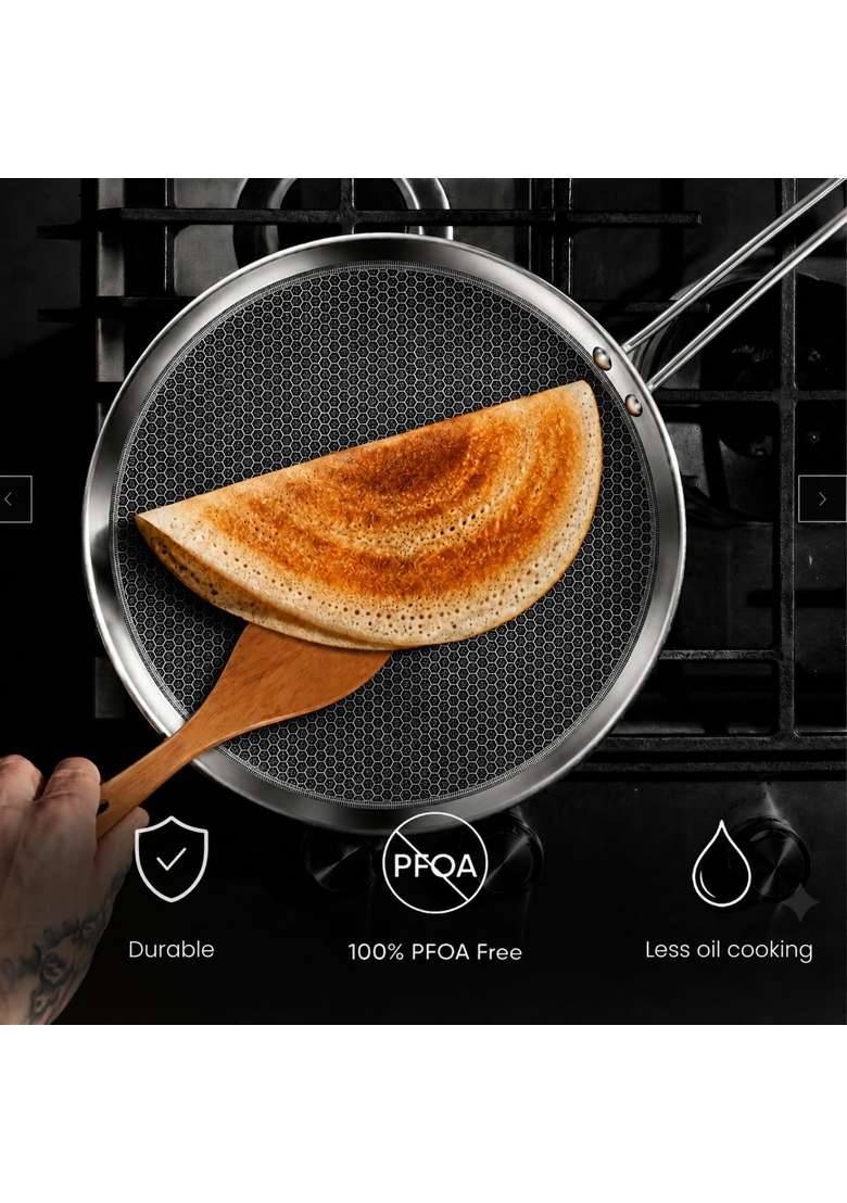 ZENSIL Hexaprime Hybrid Triply Stainless Steel Dosa Tawa Dosa Pan | 30 cm | 11.8 Inch | Induction Compatible | PFOA Free - Indya