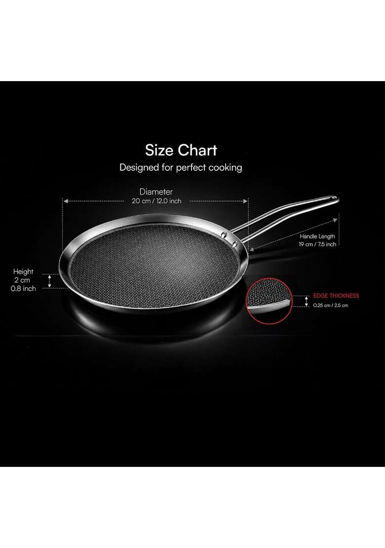 ZENSIL Hexaprime Hybrid Triply Stainless Steel Dosa Tawa Dosa Pan | 30 cm | 11.8 Inch | Induction Compatible | PFOA Free - Indya