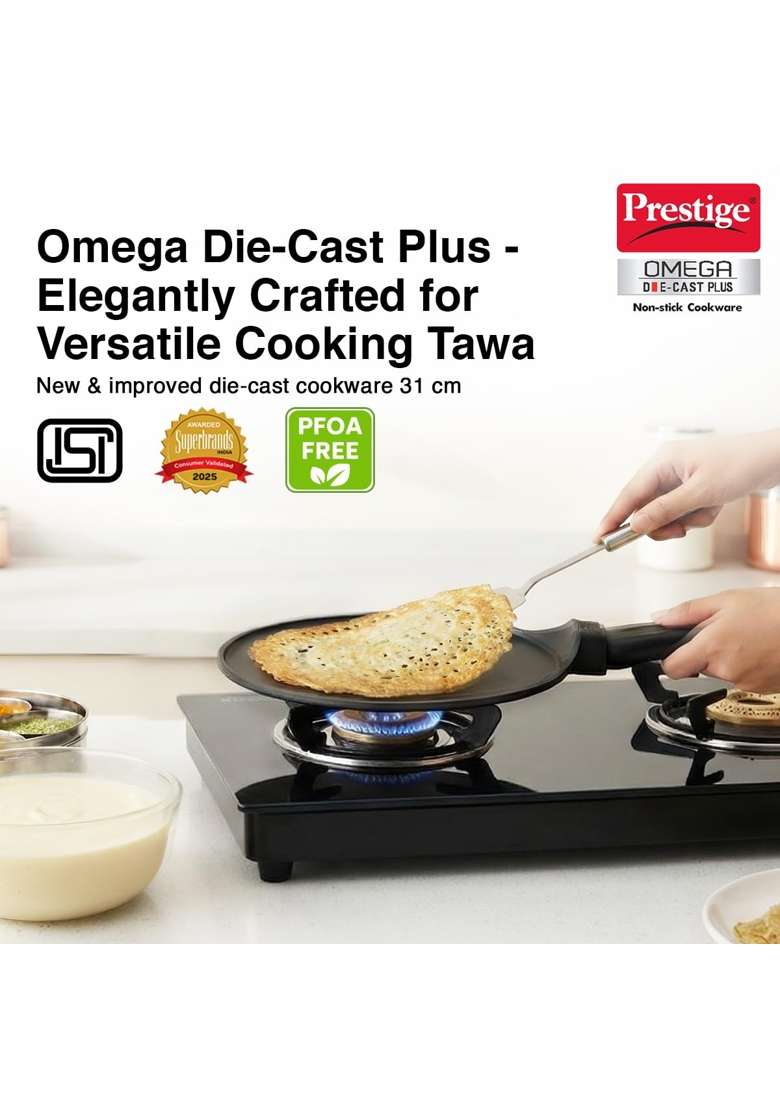 Prestige Omega Die-Cast Plus Aluminium Non-Stick Tawa Flat Griddle | 31 cm | 12.2 Inch - Indya