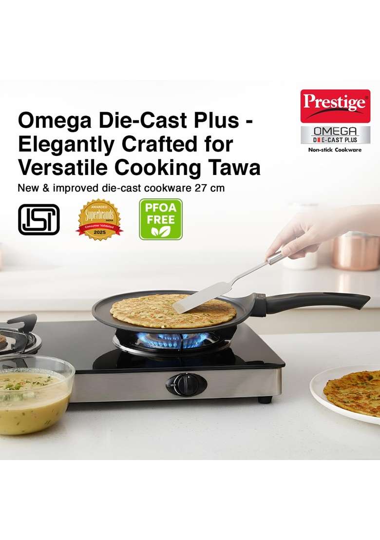 Prestige Omega Die-Cast Plus Aluminium Non-Stick Tawa Flat Griddle | 27 cm | 10.6 Inch - Indya