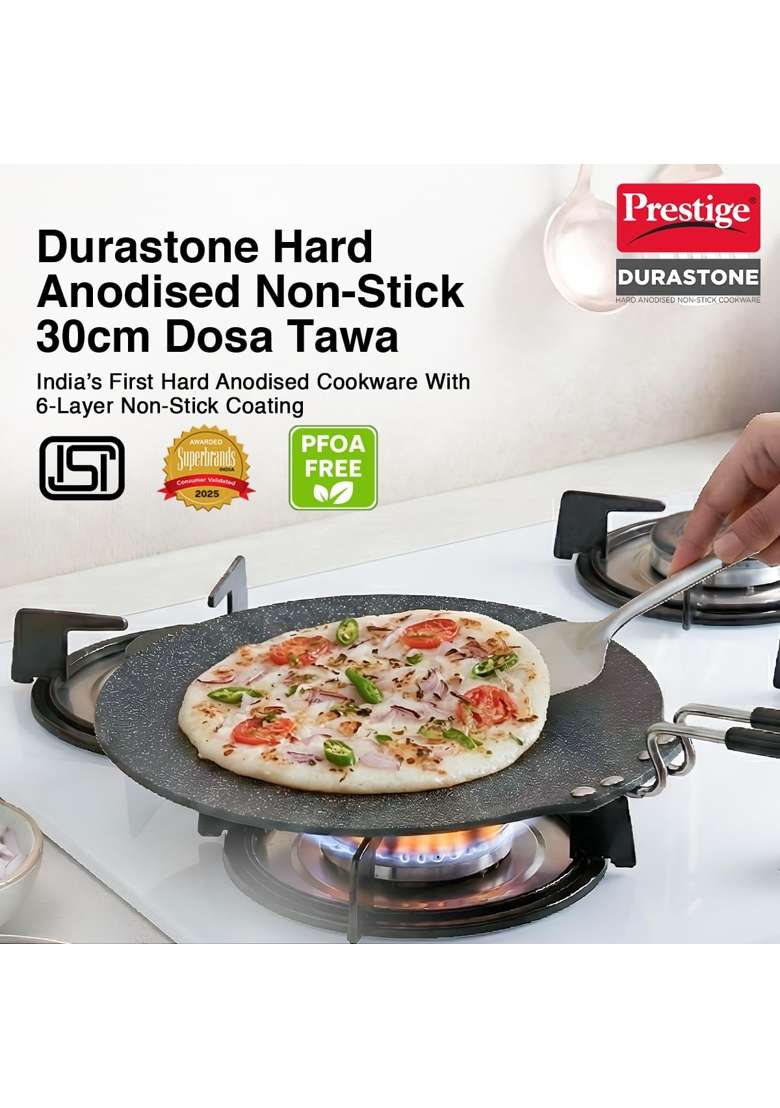 Prestige Durastone Hard Anodised Non-Stick Dosa Tawa Dosa Pan | 30 cm | 11.8 Inch | Induction Compatible - Indya