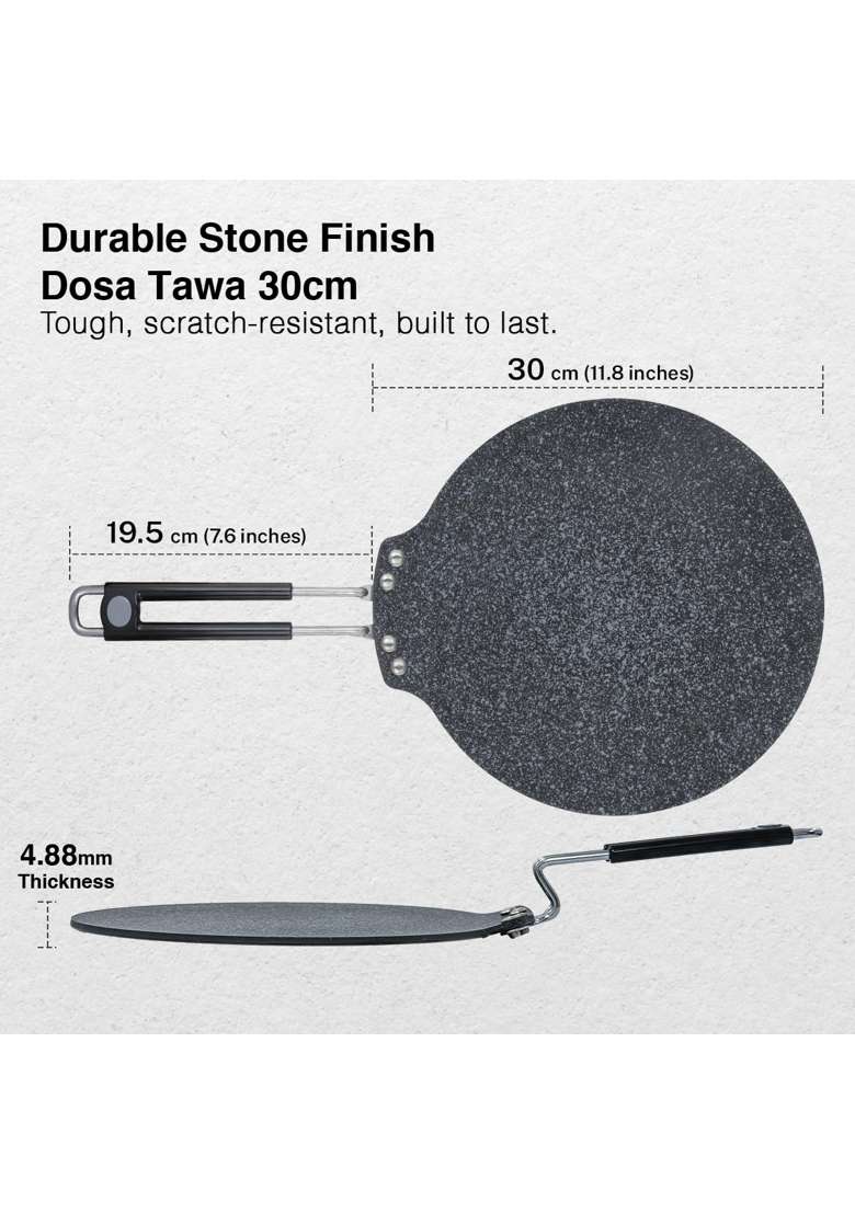 Prestige Durastone Hard Anodised Non-Stick Dosa Tawa Dosa Pan | 30 cm | 11.8 Inch | Induction Compatible - Indya