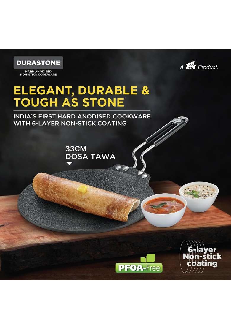 Prestige Durastone Hard Anodised Non-Stick Dosa Tawa Dosa Pan | 33 cm | 13 Inch | Induction Compatible - Indya