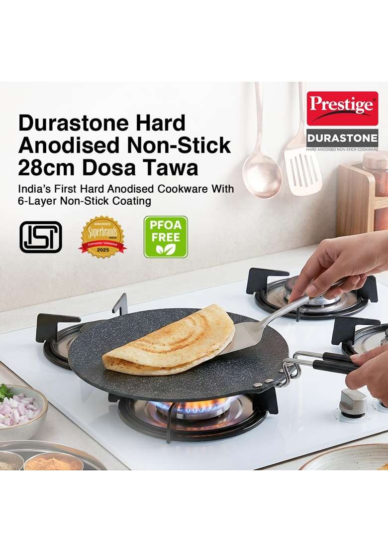 Prestige Durastone Hard Anodised Non-Stick Dosa Tawa Dosa Pan | 28 cm | 11 Inch | Induction Compatible - Indya