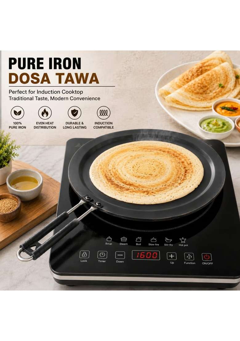 ARSHAN COOKWARE Pure Iron Dosa Tawa Dosa Pan Without Non Stick Only Iron | 25 cm | 9.8 Inch | Induction Compatible - Indya