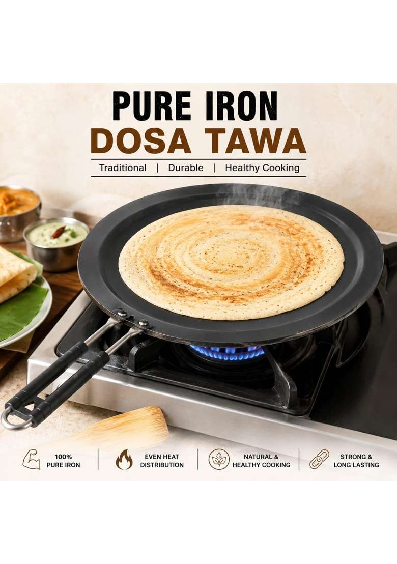 ARSHAN COOKWARE Pure Iron Dosa Tawa Dosa Pan Without Non Stic Only Iron | 30 cm | 11.8 Inch | Induction Compatible - Indya
