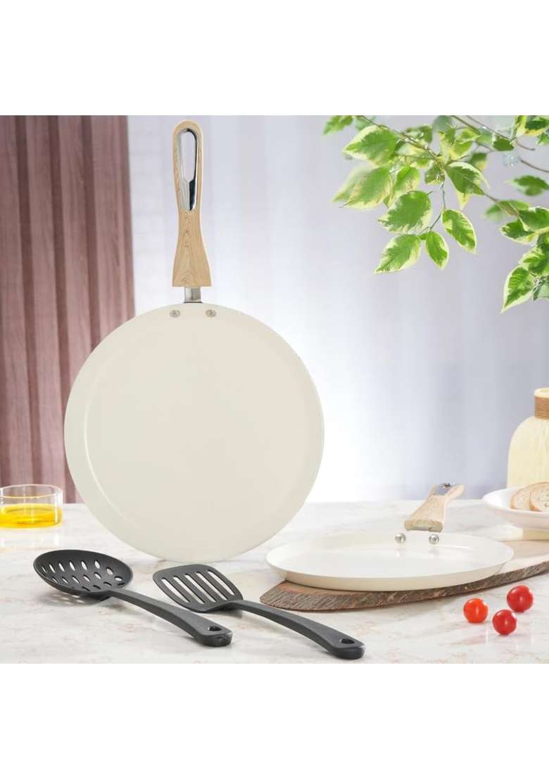 Cookaid Velora Series Non Stick Ceramic Dosa Tawa Dosa Pan Pcs Cookware Set | 1.2 L | 1.3 Qt | 22 cm | 8.7 Inch | 2-Piece Set - Indya