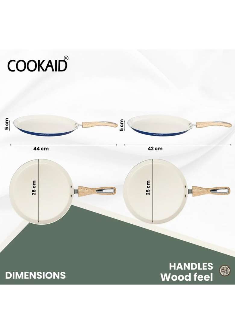 Cookaid Velora Series Non Stick Ceramic Dosa Tawa Dosa Pan Pcs Cookware Set | 1.2 L | 1.3 Qt | 22 cm | 8.7 Inch | 2-Piece Set - Indya