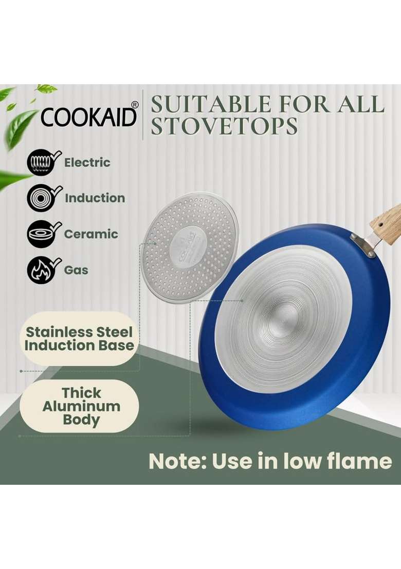 Cookaid Velora Series Non Stick Ceramic Dosa Tawa Dosa Pan Pcs Cookware Set | 1.2 L | 1.3 Qt | 22 cm | 8.7 Inch | 2-Piece Set - Indya