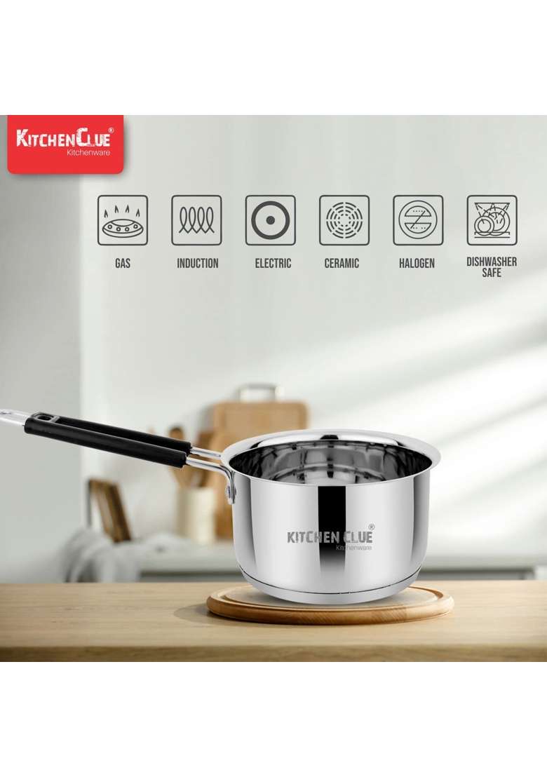 KITCHEN CLUE Stainless Steel Induction Base Saucepan Combo Pcs for Kitchen | 2000 ml | 67.6 fl oz | 2-Piece Set | Tri-Ply - Indya