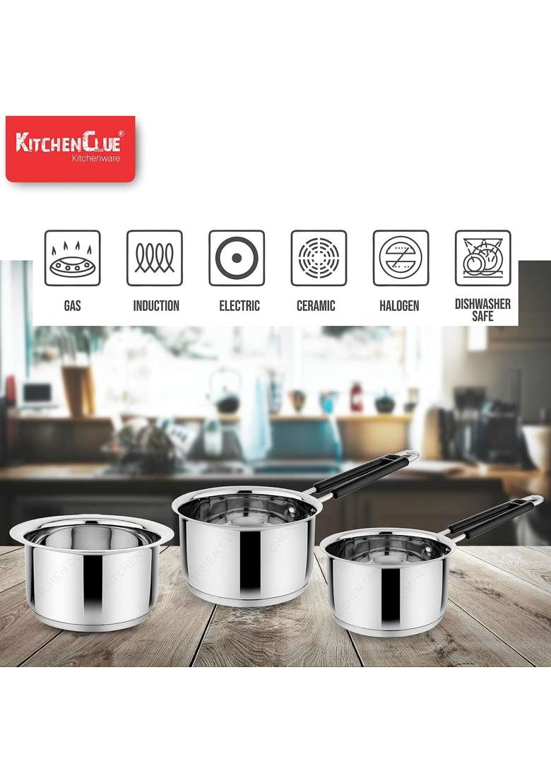 KITCHEN CLUE 304 Grade Stainless Steel Cookware Set for Kitchen | 2000 ml | 67.6 fl oz | Induction Compatible | Tri-Ply - Indya