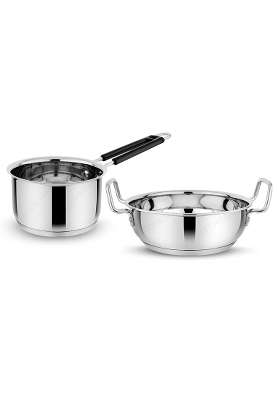 KITCHEN CLUE Stainless Steel Cookware Pcs | 2000 ml | 67.6 fl oz | 2-Piece Set | Induction Compatible | Tri-Ply