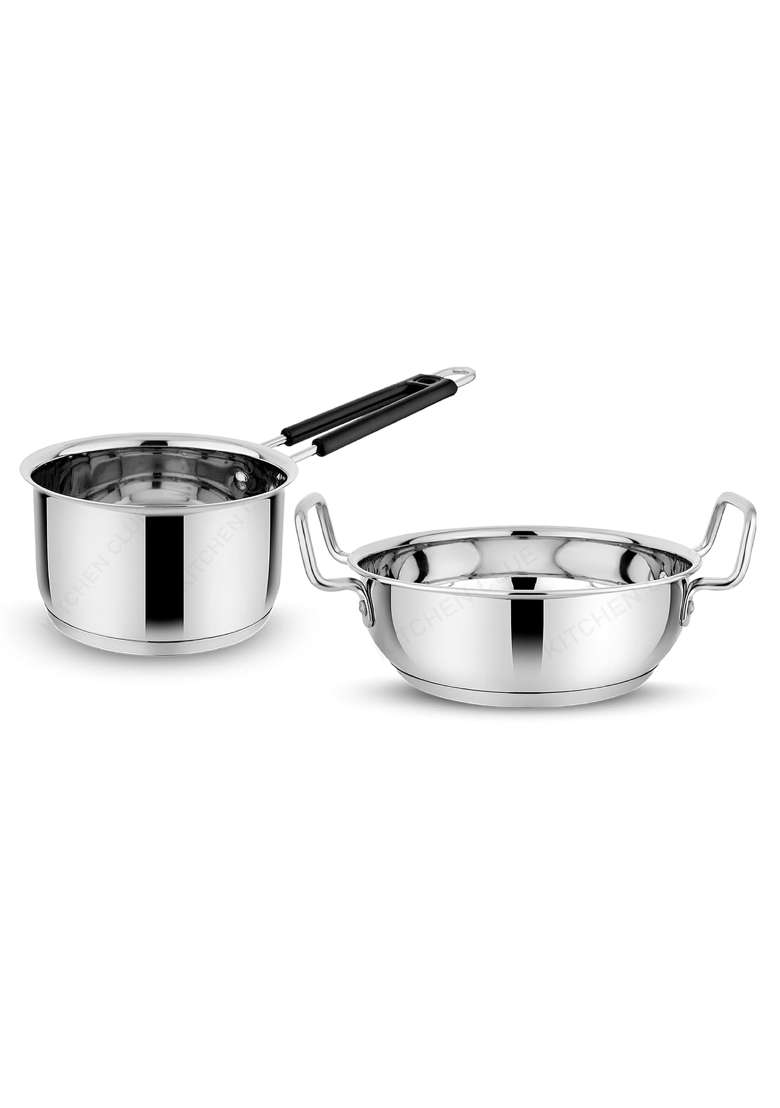KITCHEN CLUE Stainless Steel Cookware Pcs | 2000 ml | 67.6 fl oz | 2-Piece Set | Induction Compatible | Tri-Ply - Indya
