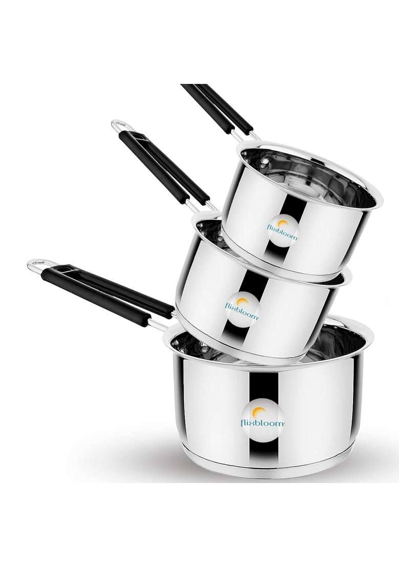 FLIXBLOOM Edge Mega Family Combo Pack Stainless Steel Triply-Bottom Induction and LPG | 2 L | 2.1 Qt | 3-Piece Set - Indya