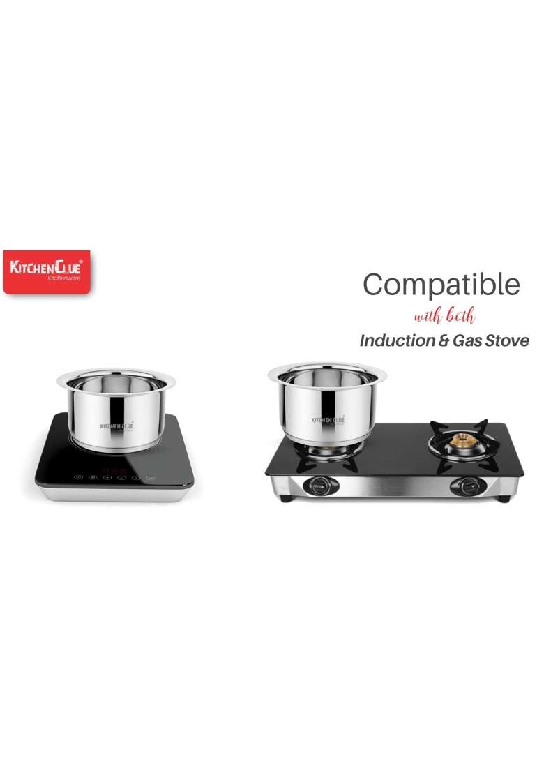KITCHEN CLUE Stainless Steel Induction Friendly Cookware Tope Set | 2 L | 2.1 Qt | Tri-Ply - Indya