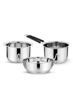 KITCHEN CLUE Stainless Steel Induction Bottom Cookware Pcs | 2000 ml | 67.6 fl oz | 3-Piece Set | Heavy Bottom | Tri-Ply