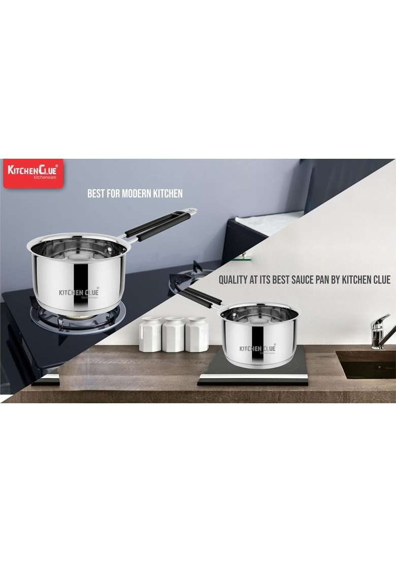 KITCHEN CLUE 304 Grade Stainless Steel Triply Base Saucepan Set | 2 L | 2.1 Qt | Induction Compatible - Indya