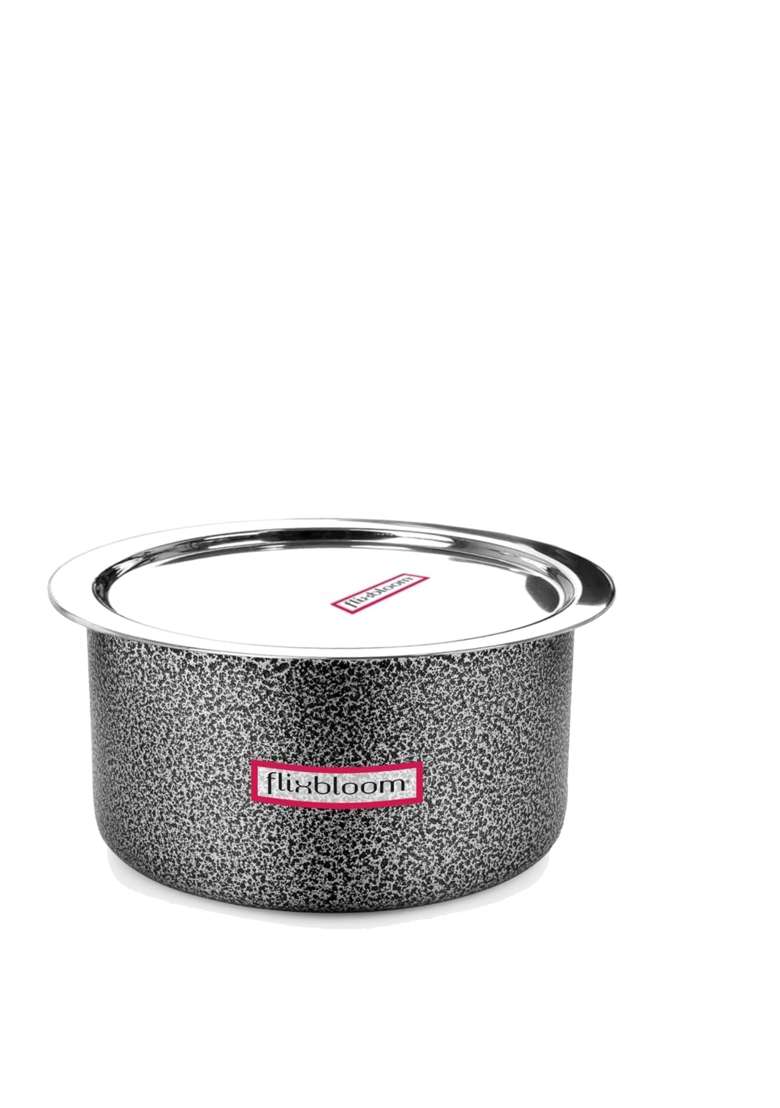 FLIXBLOOM Cosmic Black with Lid Hard Anodised Induction Base and Stove Friendly Cookware | 1 L | 1.1 Qt - Indya