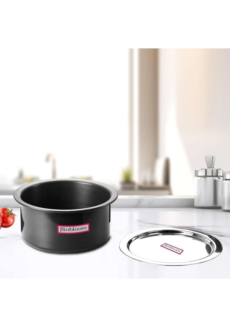 FLIXBLOOM Territorial Black Hard Anodised Induction Base Bottom LPG Gas Stovetop Friendly | 5 L | 5.3 Qt | With Lid - Indya