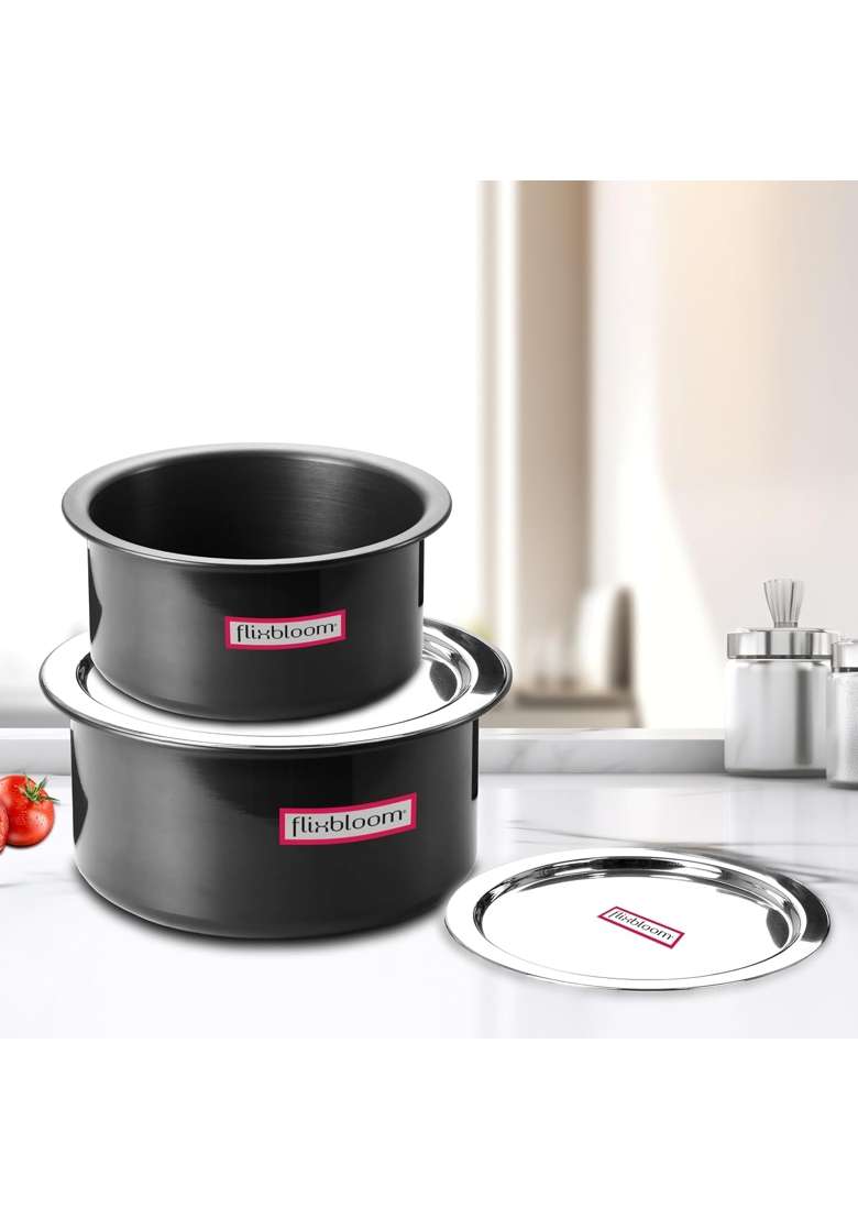 FLIXBLOOM Territorial Black Combo Pcs | 2 L | 2.1 Qt | Induction Compatible | With Lid - Indya