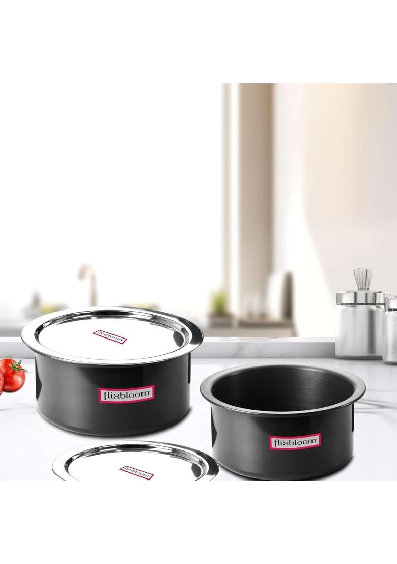 FLIXBLOOM Territorial Black Combo Pcs | 5 L | 5.3 Qt | Induction Compatible | With Lid - Indya