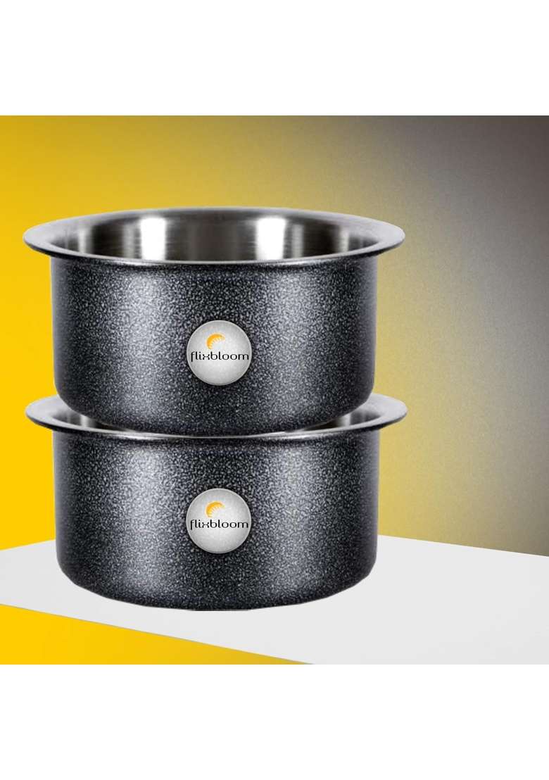 FLIXBLOOM Black Hard Andoised Induction Base Cookware | 2 L | 2.1 Qt | 2-Piece Set - Indya
