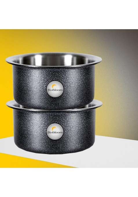 FLIXBLOOM Black Hard Andoised Induction Base Cookware | 2 L | 2.1 Qt | 2-Piece Set