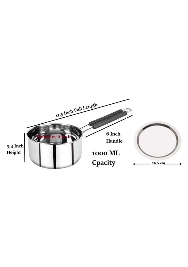ALWAFLI Steel Sauce Pan Induction and Gas Compatible Tea Pan Milk Boiler Tapeli Cooking Pot Patila | 1 L | 1.1 Qt - Indya