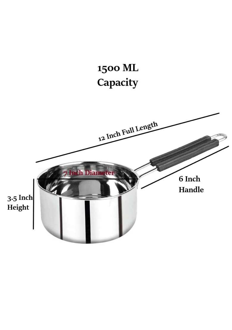 ALWAFLI Steel Sauce Pan Induction and Gas Compatible Tea Pan Milk Boiler Tapeli Cooking Pot Patila | 1.5 L | 1.6 Qt - Indya
