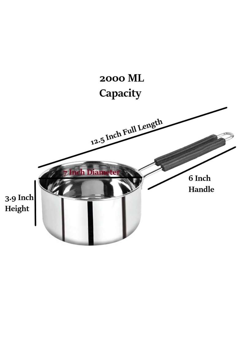 ALWAFLI Steel Sauce Pan Induction and Gas Compatible Tea Pan Milk Boiler Tapeli Cooking Pot Patila | 2 L | 2.1 Qt - Indya