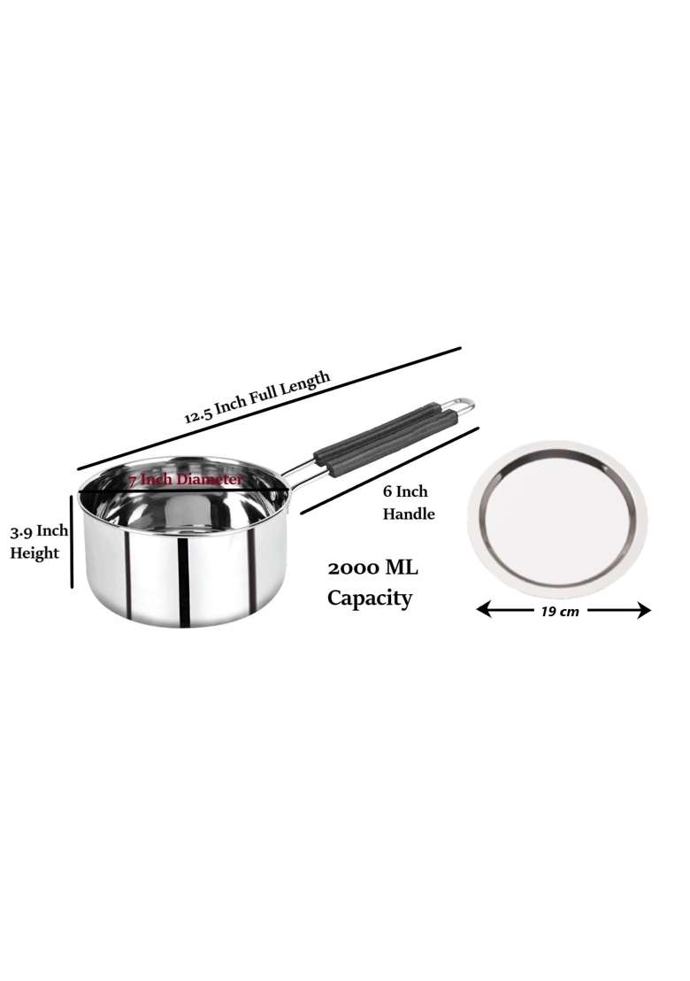 ALWAFLI Steel Sauce Pan Induction and Gas Compatible Tea Pan Milk Boiler Tapeli Cooking Pot Patila | 2 L | 2.1 Qt - Indya