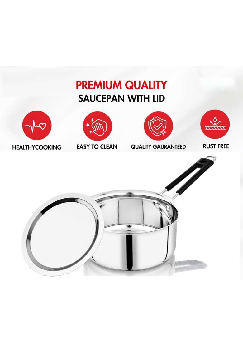 ALWAFLI Steel Sauce Pan Induction and Gas Compatible Tea Pan Milk Boiler Tapeli Cooking Pot Patila | 2 L | 2.1 Qt - Indya