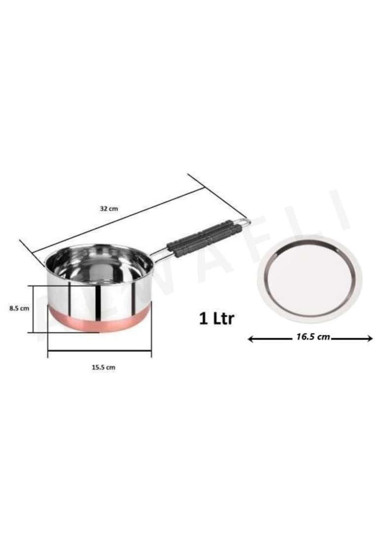 ALWAFLI Steel Sauce Pan Induction and Gas Compatible Tea Pan Milk Boiler Tapeli Cooking Pot Patila | 1 L | 1.1 Qt - Indya