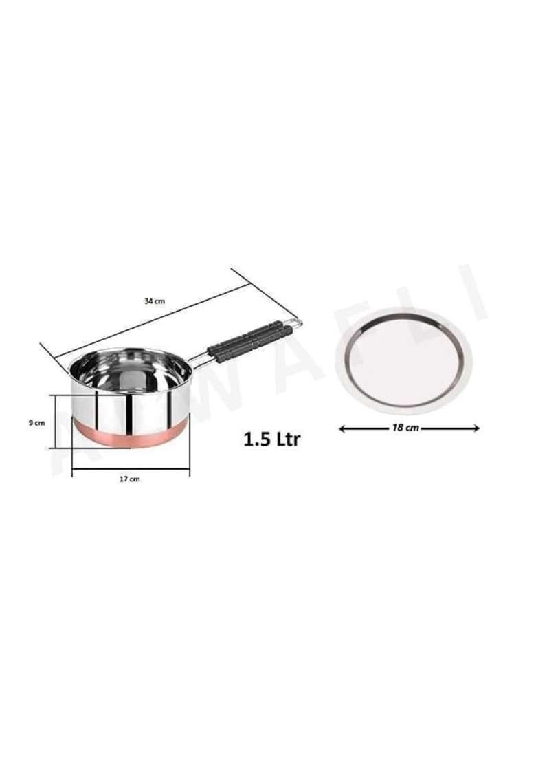 ALWAFLI Steel Sauce Pan Induction and Gas Compatible Tea Pan Milk Boiler Tapeli Cooking Pot Patila | 1.5 L | 1.6 Qt - Indya