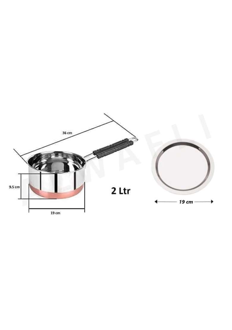 ALWAFLI Steel Sauce Pan Induction and Gas Compatible Tea Pan Milk Boiler Tapeli Cooking Pot Patila | 2 L | 2.1 Qt - Indya