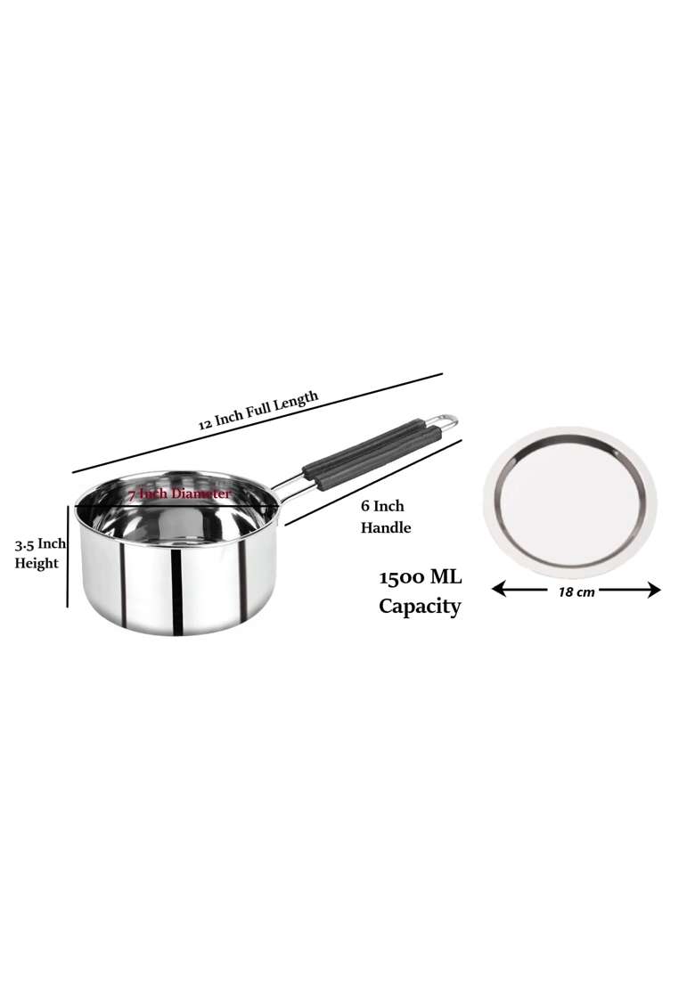 ALWAFLI Steel Sauce Pan Induction and Gas Compatible Tea Pan Milk Boiler Tapeli Cooking Pot Patila | 1.5 L | 1.6 Qt - Indya