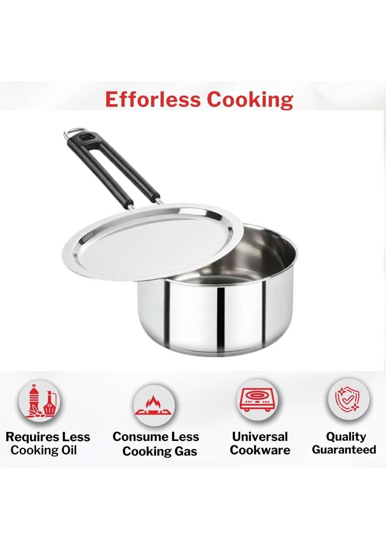 ALWAFLI Steel Sauce Pan Induction and Gas Compatible Tea Pan Milk Boiler Tapeli Cooking Pot Patila | 1.5 L | 1.6 Qt - Indya